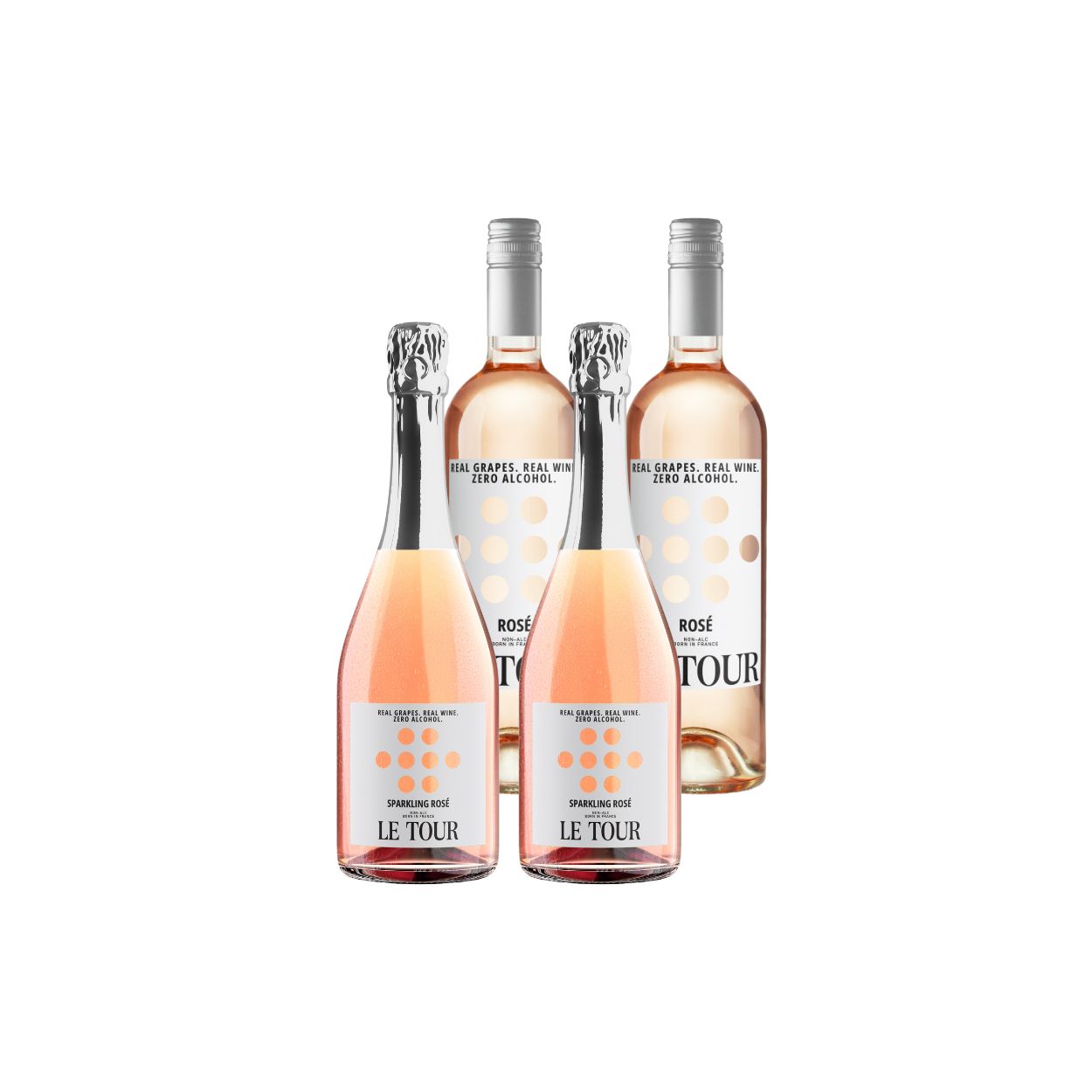 four-bottles-of-le-tour-non-alcoholic-rose-sparkling-wine-on-white-background